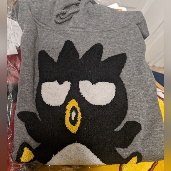 New Sanrio Badtz Maru Grey Fleece Hoodie - Picture 2 of 7